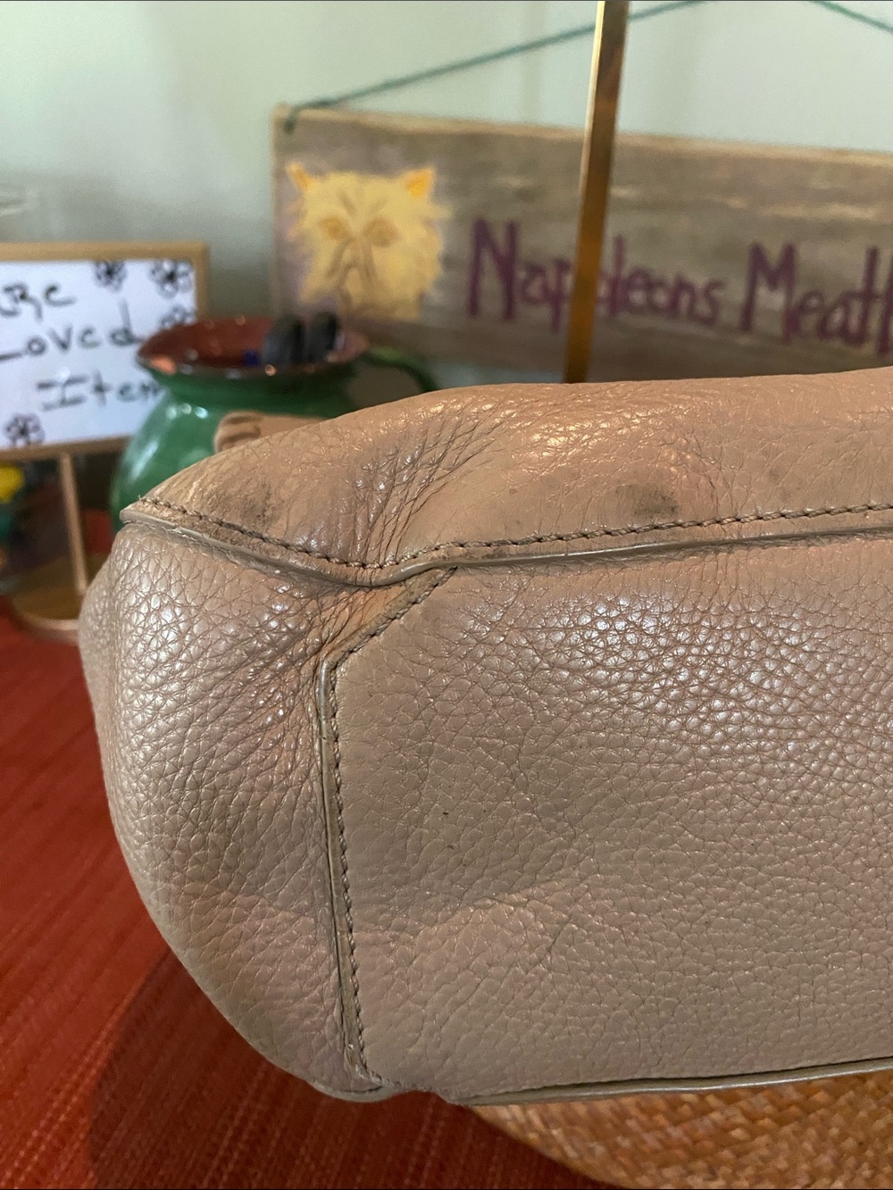 Tory Burch Taupe Leather Marion Saddle Bag Purse. - Picture 9 of 11